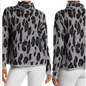 Catherine Malandrino Cashmere Animal Print Gray & Black Mock Neck Sweater size L